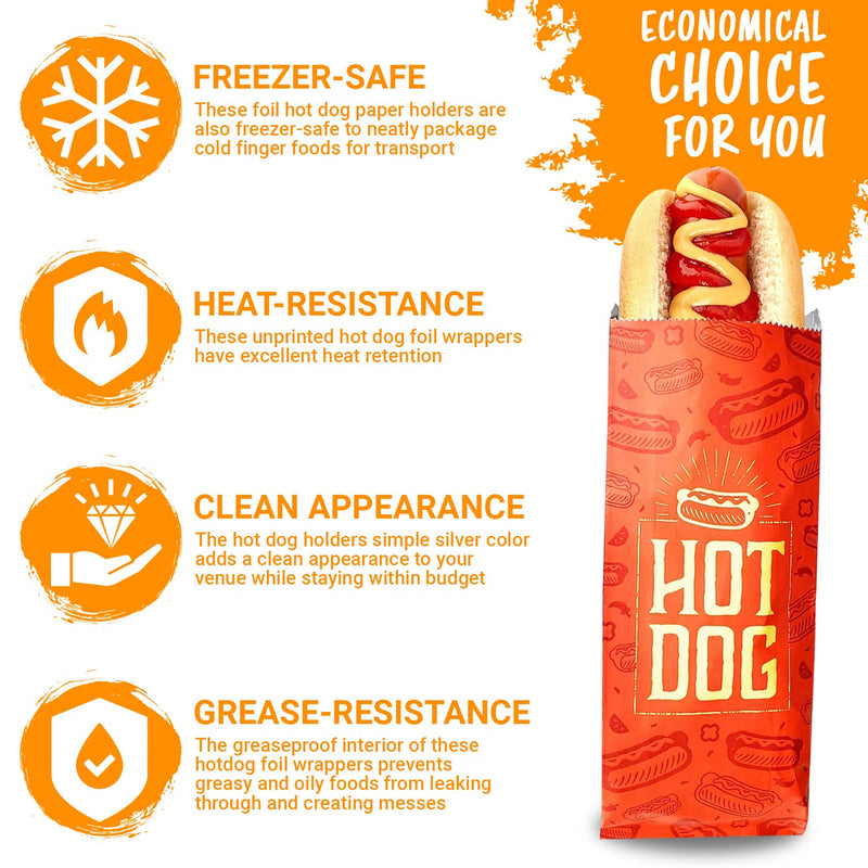 [Australia - AusPower] - C&S Event Supply Co. Foil Hot Dog Bags - 12'' Printed Hot Dog Wrappers - Grease Resistance Food Bags to Keep Food Hot and Non-Messy - 100 Pack Disposable Hot Bags for Fast Food and Food Truck 12" Printed 