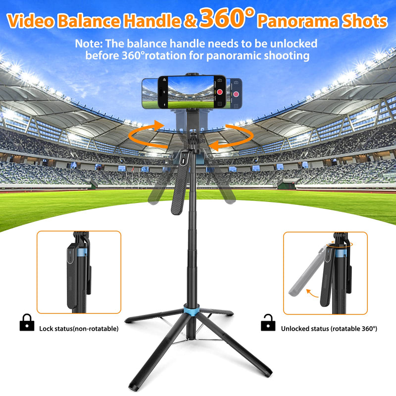 [Australia - AusPower] - Eocean 71" Tall Selfie Stick Tripod Quadripod with Remote & Video Balance Handle, Aluminum Alloy Extendable Cell Phone Tripod Stand, Travel Tripod Phone Holder Compatible with iPhone/Android/GoPro 