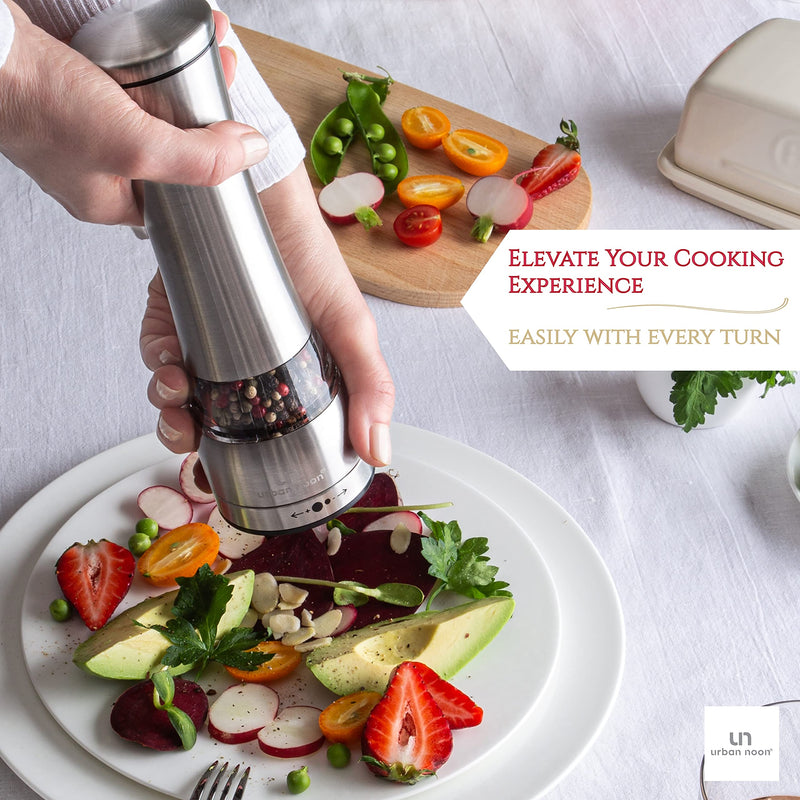 [Australia - AusPower] - Salt and Pepper Grinder Set - Stainless Steel Pepper Grinder and Salt Grinder with Tray in Luxurious Gift-Box - Manual Mills with Ceramic Grinders and Adjustable Coarseness (Set of 2 plus Tray) 