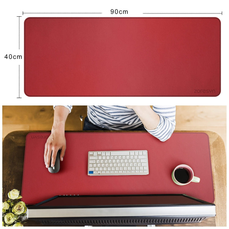 [Australia - AusPower] - ZORESYN XL Large Mouse Pads (35"x16") - PU Leather Large Gaming Mousepad Desk Mat - Nonslip Base and Waterproof Desktop Keyboard Extended Mouse Mat (Red, X-Large) 90x40cm Red 
