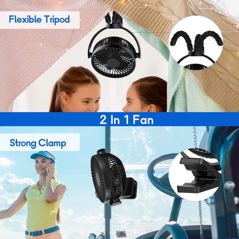 [Australia - AusPower] - Mini Baby Stroller Fan , 5-Inch Handheld Portable Fan, 3 Speed USB Clip Fan, 5000mAh Rechargeable Desk Fan, with Flexible Tripod, Suitable for Outdoor, Camping ,Treadmill and car TF-28BW-5'' 