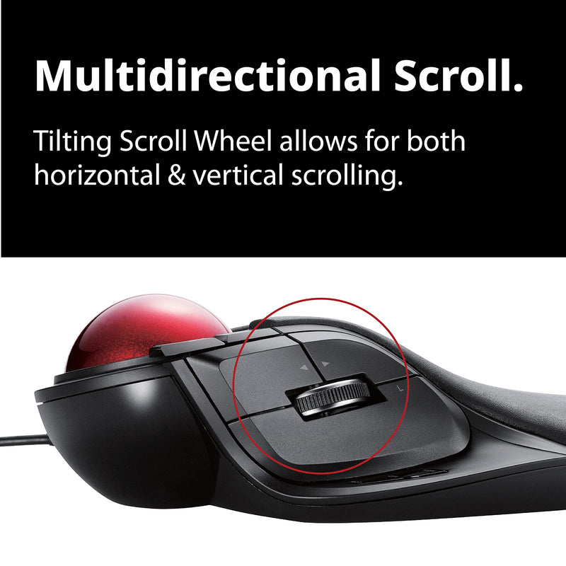 [Australia - AusPower] - ELECOM HUGE Trackball Mouse, Wired, Finger-Operated, 8-Button Function, Precision Optical Gaming Sensor, Palm Rest Attached, Windows11, macOS (M-HT1URBK) Wired Trackball Mouse 