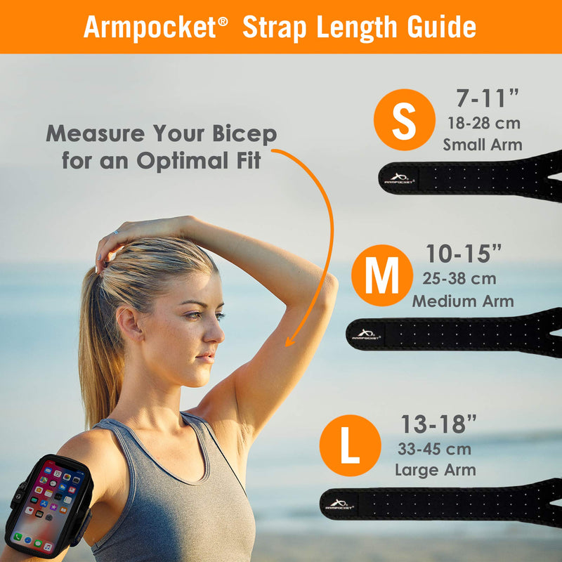 [Australia - AusPower] - Phone Armbands for Running | Armpocket Mega i-40 Phone Armband |Compatible with iPhone 13 Pro, 13, 12, 12 Pro, Galaxy S22+, Note 10, Pixel 6, Phones with Cases up to 6.5 Inches | Black Small Strap Small Strap 7-11" 