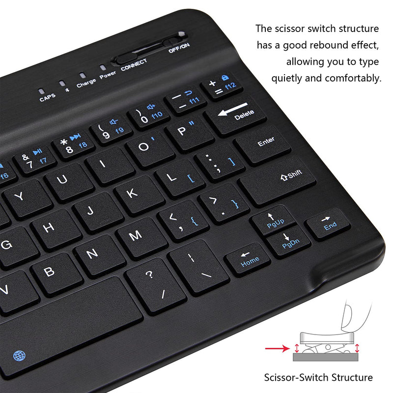 [Australia - AusPower] - Ultra-Slim Bluetooth Keyboard Portable Mini Wireless Keyboard Rechargeable for Apple iPad iPhone Samsung Tablet Phone Smartphone iOS Android Windows (7 inch Black) 7 inch Black 