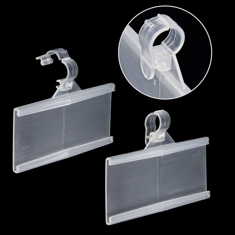 [Australia - AusPower] - Pack of 100 – Plastic Wire Shelf Label Holder, Sign and Ticket Holder, Easy Clip Design with Tight Snap Lock Closure. Height, 1-1/4" X Width, 3" | 100 Label Inserts Included 