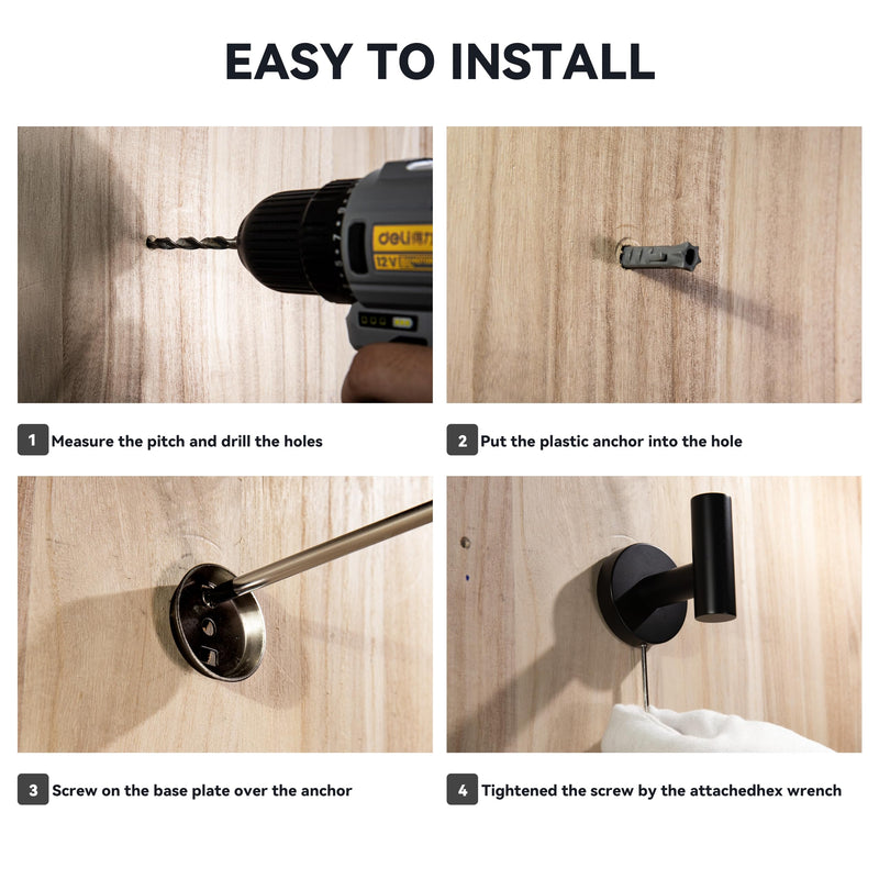 [Australia - AusPower] - SEIDO 3-Pieces Bathroom Hardware Set Black Bathroom Accessories Set, SUS 304 Stainless Steel Towel Bar for Bathroom Wall Black Towel Rack 