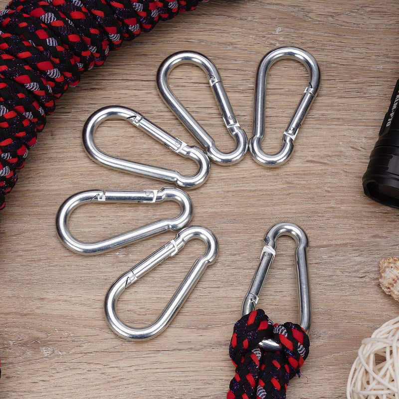 [Australia - AusPower] - OWAYOTO 3 Inch Carabiner Clip Spring Snap Hook Heavy Duty 6pcs M8x80mm for Fitness Hammock Swing Camping Hiking 