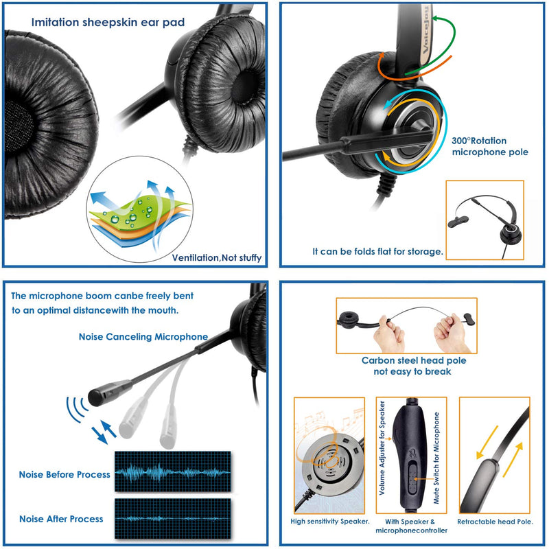 [Australia - AusPower] - VoiceJoy Volume and Mute Switch Telephone Headset for Yealink T21 T42 etc Avaya 1608 9640 9620 9630 9640 Grandstream GXP1400 2120 etc IP Phones 