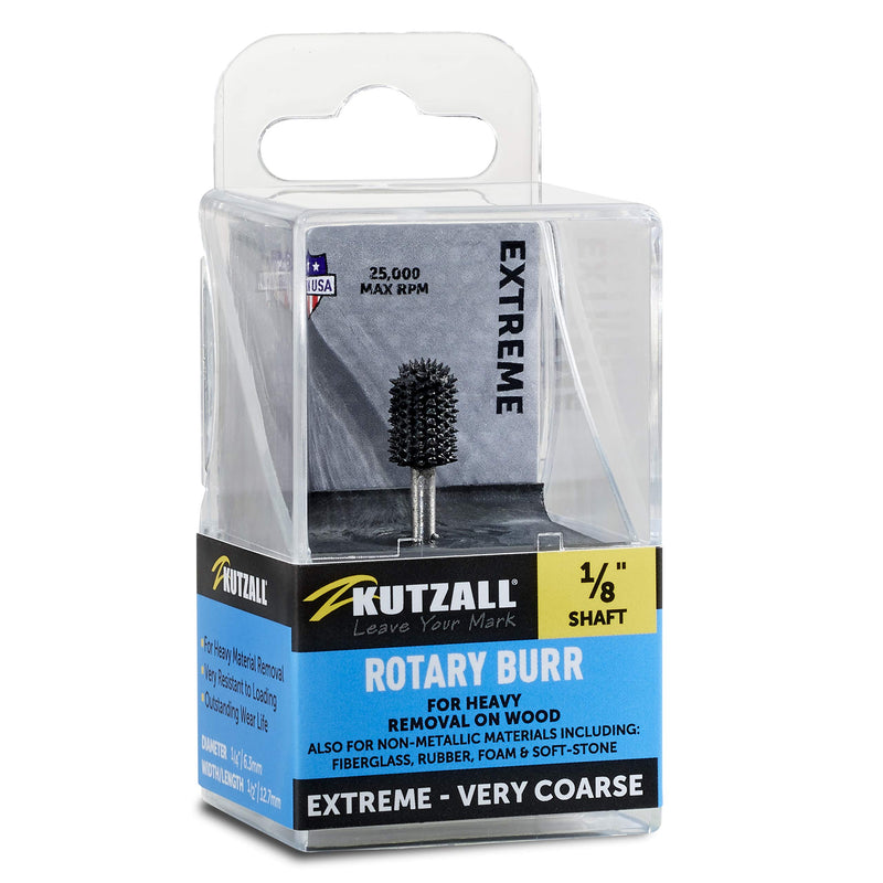 [Australia - AusPower] - Kutzall Extreme Ball Nose Burr, 1⁄8" Shaft, Very Coarse - Woodworking Attachment for Dremel, Foredom, DeWalt, Milwaukee. Abrasive Tungsten Carbide, 1⁄4" (6.3mm) Dia. X 1⁄2" (12.7mm) Length, BNX-14-EC Extreme - Very Coarse 