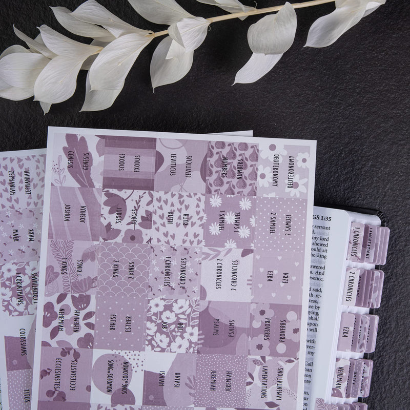 [Australia - AusPower] - DiverseBee Laminated Bible Tabs (Large Print, Easy to Apply), Bible Study Journaling Supplies, 77 Bible Index Book Tabs for Women, Bible Accessories, Includes 11 Blank Tabs - Amethyst Theme 