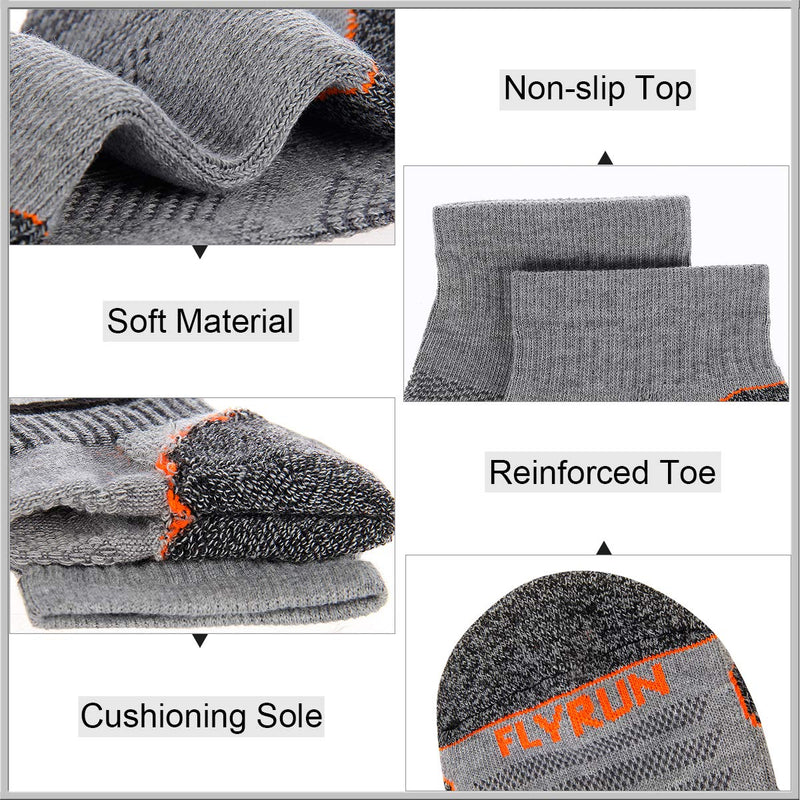 [Australia - AusPower] - FLYRUN Men's Athletic Ankle Quarter Socks Men Comfort Cushion Moisture Wicking Work Sock 6 Pack A2-grey 6 Pairs 