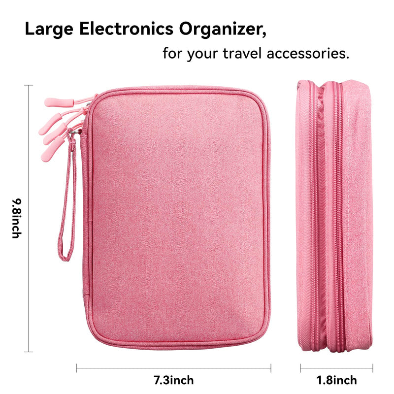 [Australia - AusPower] - Bevegekos Large Electronics Organizer, Travel Accessories Cord Organizer Pouch for 7.9 Inch Tablet, Cables, Charger, Power Adapter, 2 Layers (Large, Rosy Pink) 