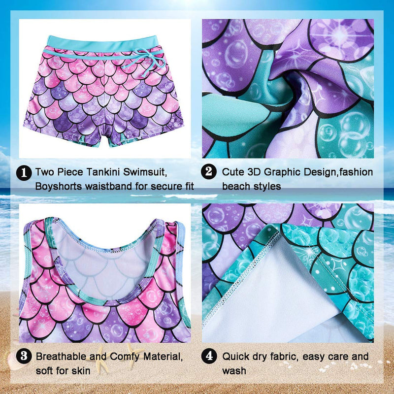 [Australia - AusPower] - Belovecol Girls Swimsuits Two Piece Tankini Bathing Suits Boyshort Summer Beach Rash Guard Swimwear for 4-15T 6-7 Years B-mermaid Scales 