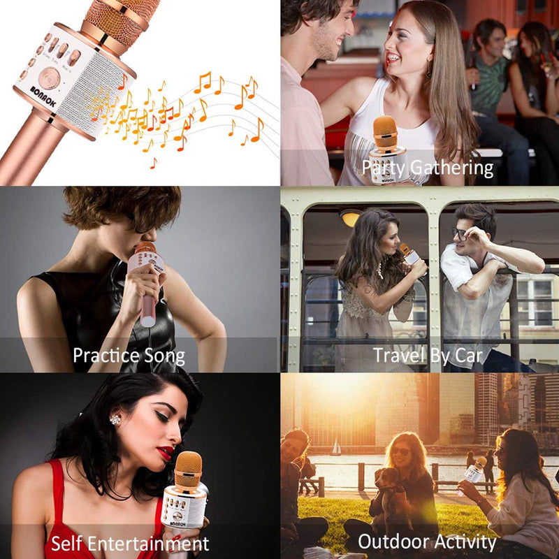 [Australia - AusPower] - BONAOK Wireless Bluetooth Karaoke Microphone, 3-in-1 Portable Handheld Mic Speaker Machine for All Smartphones, Gift for Girls Boys Kids Adults All Age Q37(Rose Gold) Rose Gold 