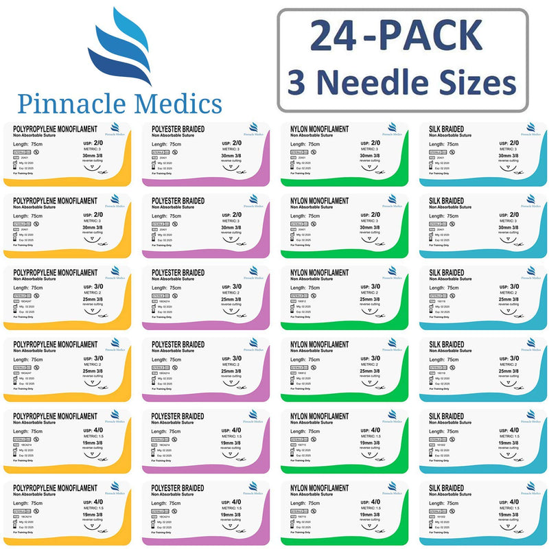 [Australia - AusPower] - Suture Kit | Suture Practice Kit for Medical Students | 24 Mixed Sutures Thread with Needle and Suture Tool kit | for Medical, Nursing, and Vet Student Suture Training | Step by Step HD Video Tutorial 