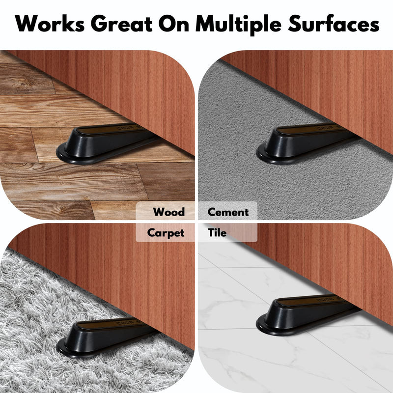 [Australia - AusPower] - Urbanstrive Heavy Duty Rubber Door Stopper Wedge Sturdy and Stackable Door Stop, Multi Surface Design, Fit for Gaps up to 1.2 Inches, 4 Pack, Black 