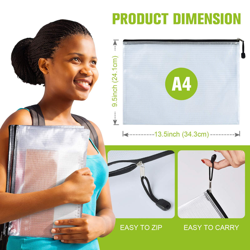 [Australia - AusPower] - 12 Pcs Plastic Mesh Zip File Bags, Waterproof Tear-Resistant Document File Folders, A4 Size Zipper Documents Pouch Document Organizer Bags for School Office Home Travel Storage(13.5×9.5Inch) Black A4(13.5×9.5Inch) 