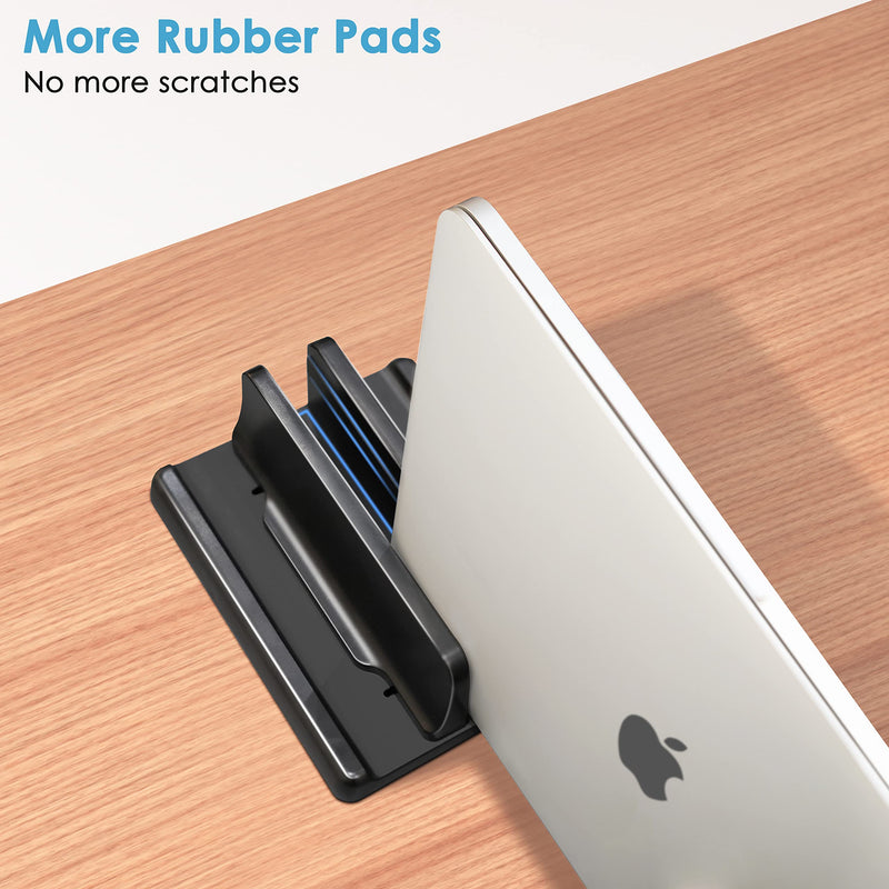 [Australia - AusPower] - JIMEJV Vertical Laptop Stand [New Version: Two More Rubber Pads & Hex Key Storable Design] ABS Plastic Adjustable Dock up to 15 inch PC Desk Space Saver for MacBook/Surface/iPad/Mini PC (Black) Black 