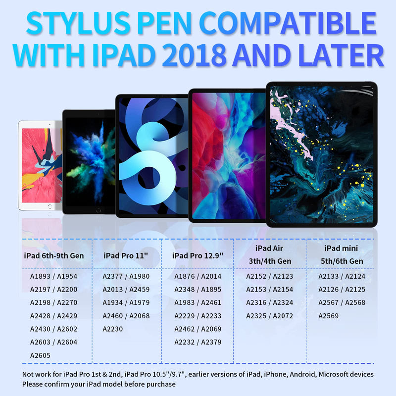 [Australia - AusPower] - Stylus Pen for iPad, Active Bluetooth iPad Pencil Compatible with Apple iPad/iPad Pro/Air/Mini (2018 and Later) for Writing/Drawing, with Palm Rejection, Tilt Sensitivity, Magnetic White 