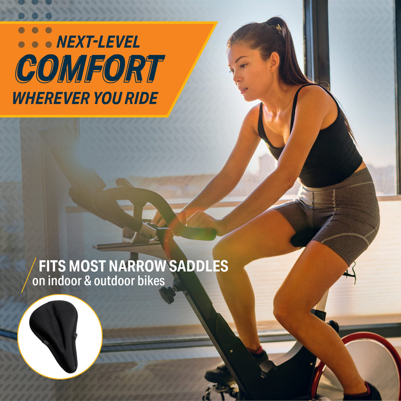 [Australia - AusPower] - Bikeroo Bike Seat Cushion 11in x 7in Padded Gel Bike Seat Cover, Compatible with Peloton, Adjustable for Men & Womens Comfort on Stationary Exercise and Universal Bicycle Seats 