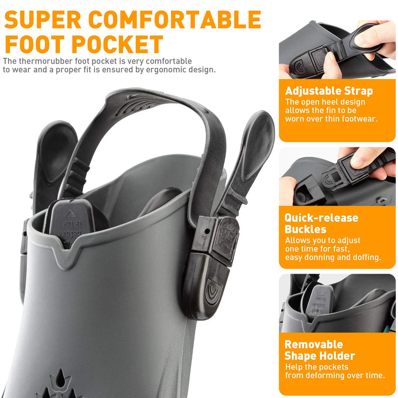 [Australia - AusPower] - CAPAS Swim Fins, Snorkel Fins with Travel Size Short Fins for Snorkeling Diving Adjustable Open Heel Flippers for Men Women Youth Black Kids JR 9-13 S/MD 