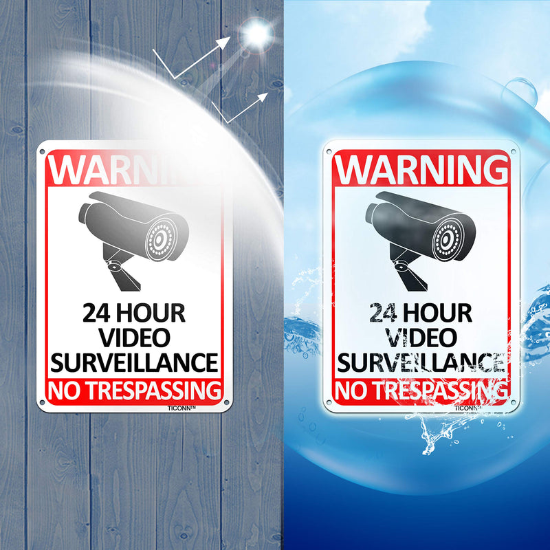 [Australia - AusPower] - TICONN 4-Pack 24 Hour Video Surveillance Sign, No Trespassing Aluminum Warning Sign, 10x7 for CCTV Security Camera - Reflective, UV Protected 