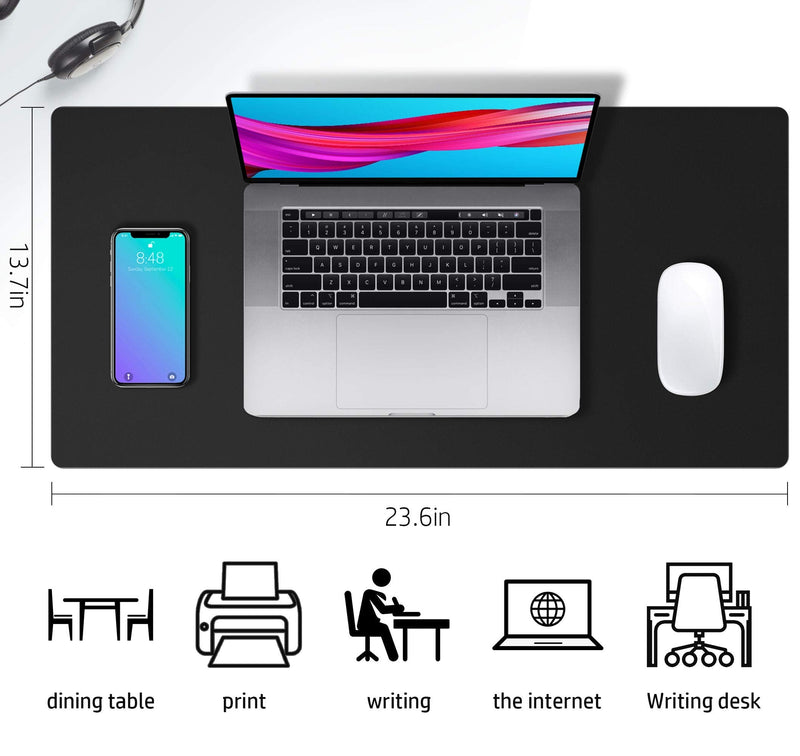 [Australia - AusPower] - Leather Desk Pad Protector,Mouse Pad,Office Desk Mat,Non-Slip PU Leather Desk Blotter,Laptop Desk Pad,Waterproof Desk Writing Pad for Office and Home (Black,23.6" x 13.7") 23.6" x 13.7" Black 
