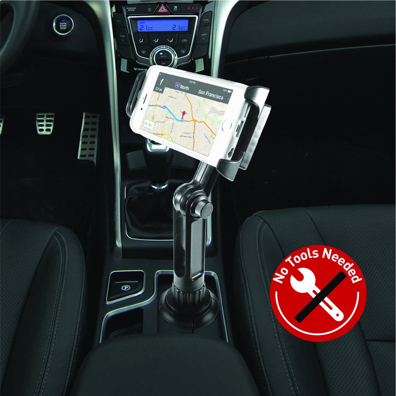 [Australia - AusPower] - Macally Heavy Duty Tablet Holder for Car - Works as Cup Holder Tablet Mount or Phone Cup Holder - Fits Devices 3.5" - 8” Wide with Case - Adjustable iPad Car Mount with 360° Rotatable Cradle 
