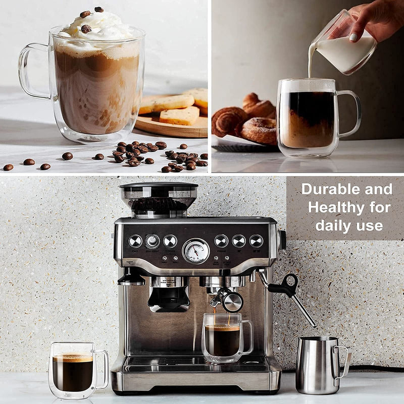 [Australia - AusPower] - 12 oz Double Walled Glass Coffee Mugs with Handle, Thermal Insulated and No Condensation Clear Coffee Mug, Glass Cups for Americano, Latte, Espresso, Cappuccinos Beverage and Tea 12 OZ 