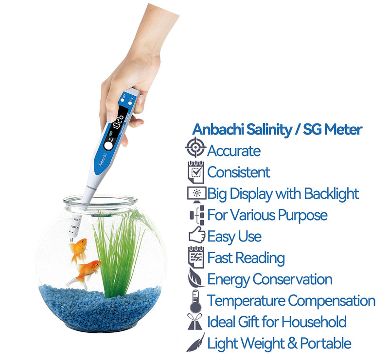 [Australia - AusPower] - Saltwater Meter Salinity Meter Digital Water Tester Hydrometer Ideal for Hydroponics Aquarium Fish Pond Aquaculture High Accuracy Pen Type Meter Specific Gravity(SG) Salinity and Temperature 3 in 1 