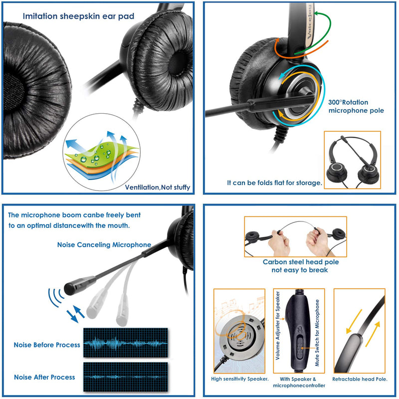 [Australia - AusPower] - Additional 2 pcs Ear Pads + Adjustable Volume + Mute Switch+Binaural Headset RJ9 Headset with Noise Canceling Microphone ONLY for Cisco 7942 7971 7960 89XX etc Office IP Phones 