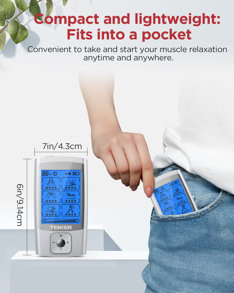[Australia - AusPower] - TENKER TENS EMS Unit Muscle Stimulator, 24 Modes TENS Machine for Pain Relief & Muscle Strength Rechargeable Electronic Pulse Massager(Not Fit TENKER Square Pads) 