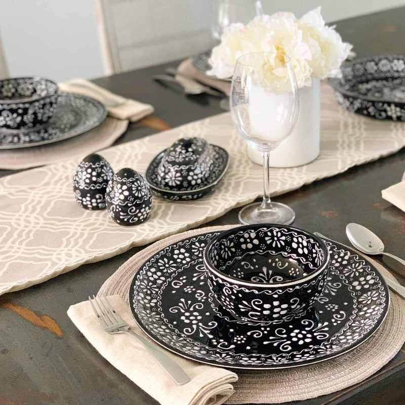 [Australia - AusPower] - Global Crafts Encantada Handmade Hand-Painted Authentic Mexican Pottery, Salt and Pepper Shaker Set, Ink Collection, Black and White, (MC085I-K2) 