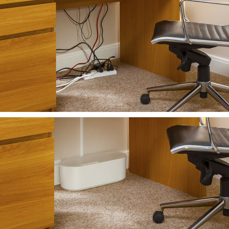[Australia - AusPower] - D-Line Cable Management Box, Cord Organizer Box to Hide & Conceal Power Strips, Desk Cable Management Solution, Made from Electrically Safe ABS Material - 16.5" (L) x 6.5" (W) 5.25" (H) - White Large 