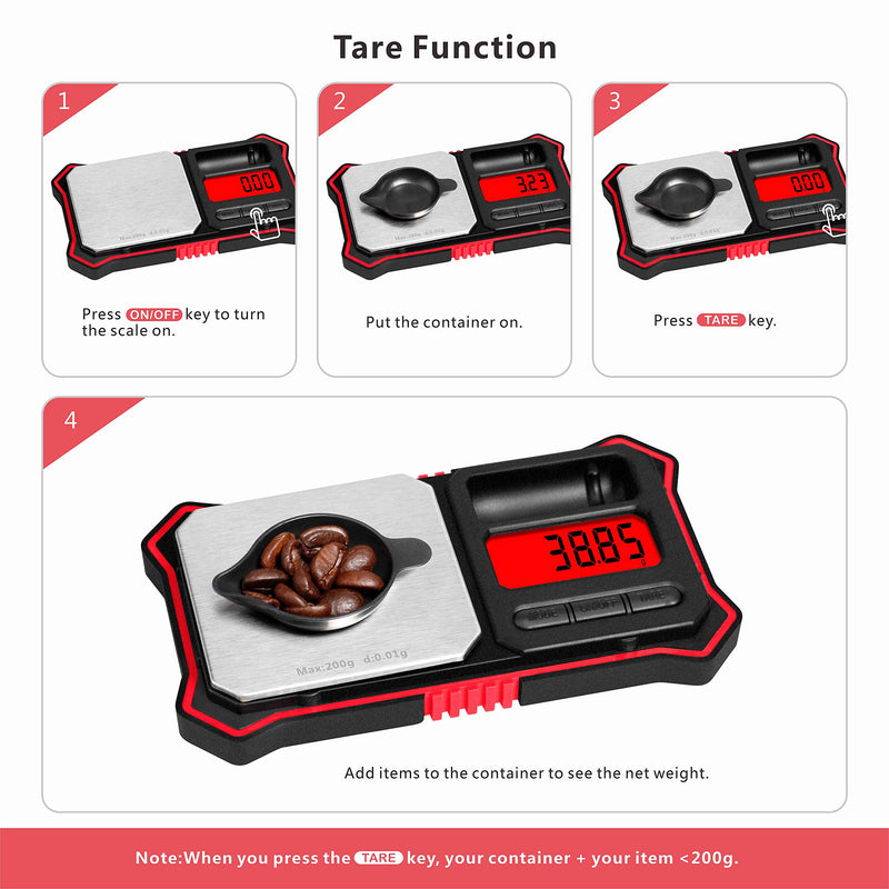 [Australia - AusPower] - Fuzion Digital Pocket Scale, 200g x 0.01g Jewelry Gram Scale, 6 Units Conversion, LCD Back-Lit Display, Use for Jewelry/Medicine/Food/Powder/Herb(Battery Included) Red 