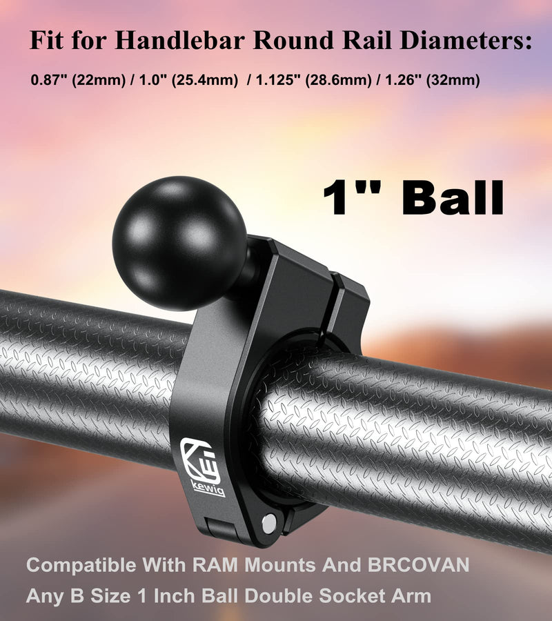 [Australia - AusPower] - BRCOVAN 2 Pack, Aluminum Alloy Handlebar Clamp Mount with 1'' TPU Ball Compatible with RAM Mounts B Size Double Socket Arm for Rails Diameter 0.87'' 1'' 1.125'' 1.26'' CNC Machining, Anodized Surface 