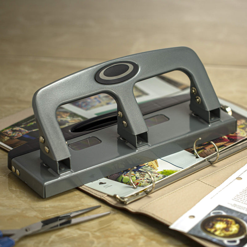 [Australia - AusPower] - Officemate Deluxe Medium Duty 3-Hole Punch with Chip Drawer, Silver and Navy, 20-Sheet Capacity (90102) 
