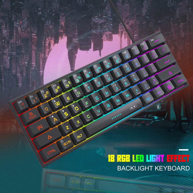 [Australia - AusPower] - Mini 60% Gaming Keyboard, RGB Backlit 61 Key Ultra-Compact Keyboard, MageGee TS91 Ergonomic Waterproof Mechanical Feeling Office Computer Keyboard for PC, MAC, PS4, Xbox ONE Gamer(Black) Black 