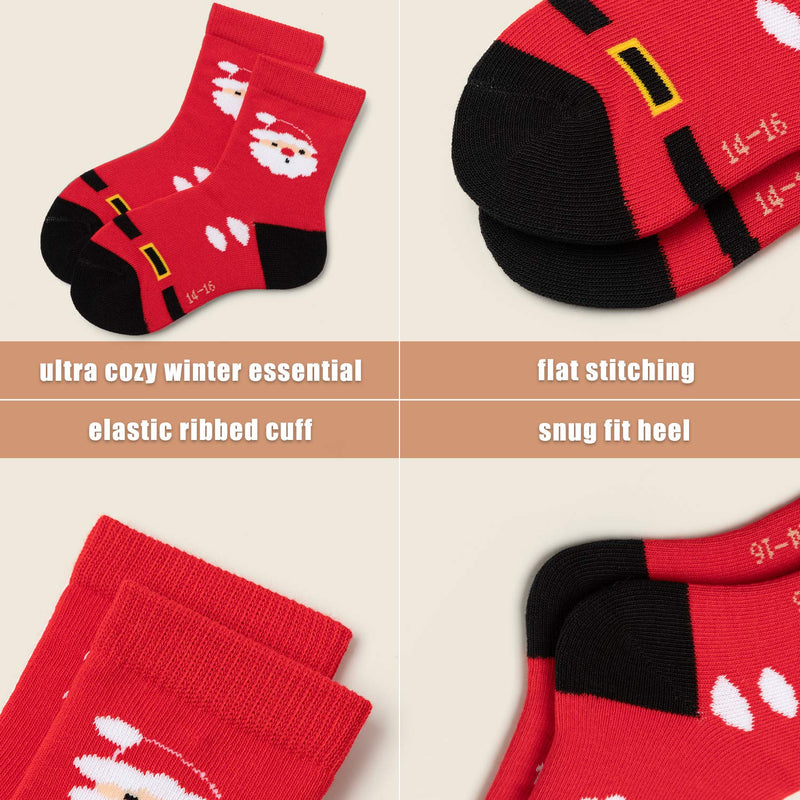 [Australia - AusPower] - Boys Seamless Toe Socks Kids Cotton Crew Socks Colorful Quarter Socks 3-5T Xmas 6 Pairs/8039b 