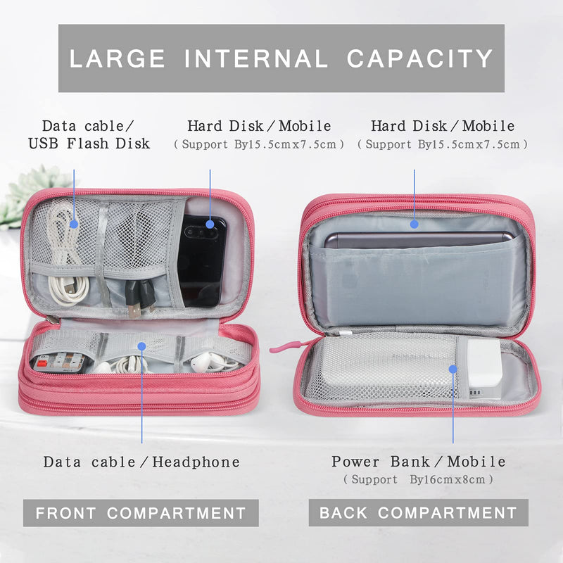 [Australia - AusPower] - Skycase Travel Cable Organizer,Electronics Accessories Cases, All-in-One Storage Bag,[Waterproof] Accessories Carry Bag for USB Data Cable,Earphone Wire,Power Bank, Phone,Pink Pink Double Layer-M 
