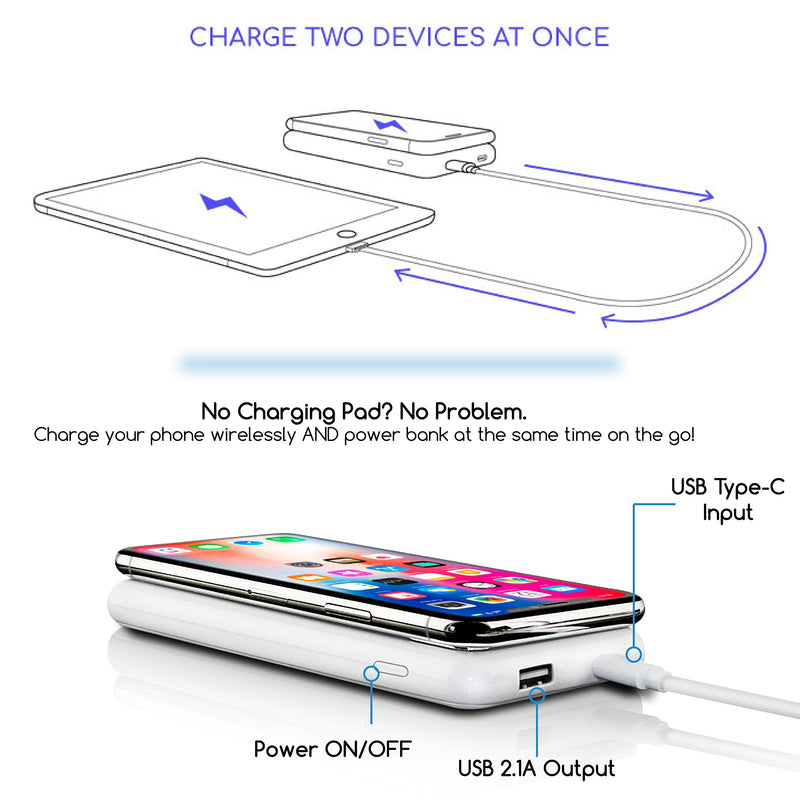 [Australia - AusPower] - AVIDO Wireless Portable Charger Bundle: 2-in-1 Power Bank 5000mAh Stackable/Magnetic (Award Winning) & 10W Fast Charging Pad Dock [Compatible with iPhone 12, 11, Pro, XS, Max, XR, X, Samsung, Qi] White 