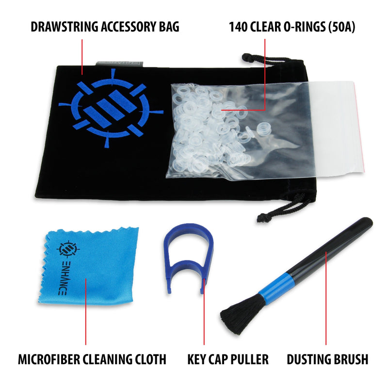 [Australia - AusPower] - ENHANCE Mechanical Keyboard O Ring Ultra-Quiet Switch Dampeners Damper Firm 50A Clear (140pcs), Key Cap Remover, Cleaning Brush, Cloth and Accessory Bag - Mod Kit for Cherry MX, TTC, Kaihua 50A (Firm) 