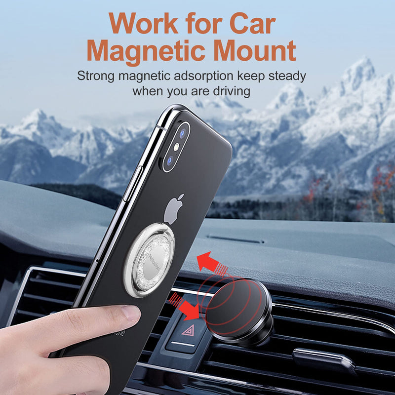[Australia - AusPower] - Nsiucion Cell Phone Ring Stand Holder Finger Kickstand, Bling 360 Degree Rotation Metal Phone Ring Grip Holder for Magnetic Car Mount Compatible with All Smartphone (Silver) Silver 
