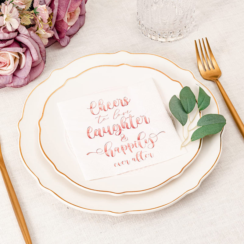 [Australia - AusPower] - Crisky Bridal Shower Napkins Rose Gold, Happily Ever After Cocktail Beverage Cake Dessert Napkins for Wedding & Bridal Shower Engagement Bachelorette Party Decorations,Cocktail Size, 50 Pcs, 3-Ply RoseGold 