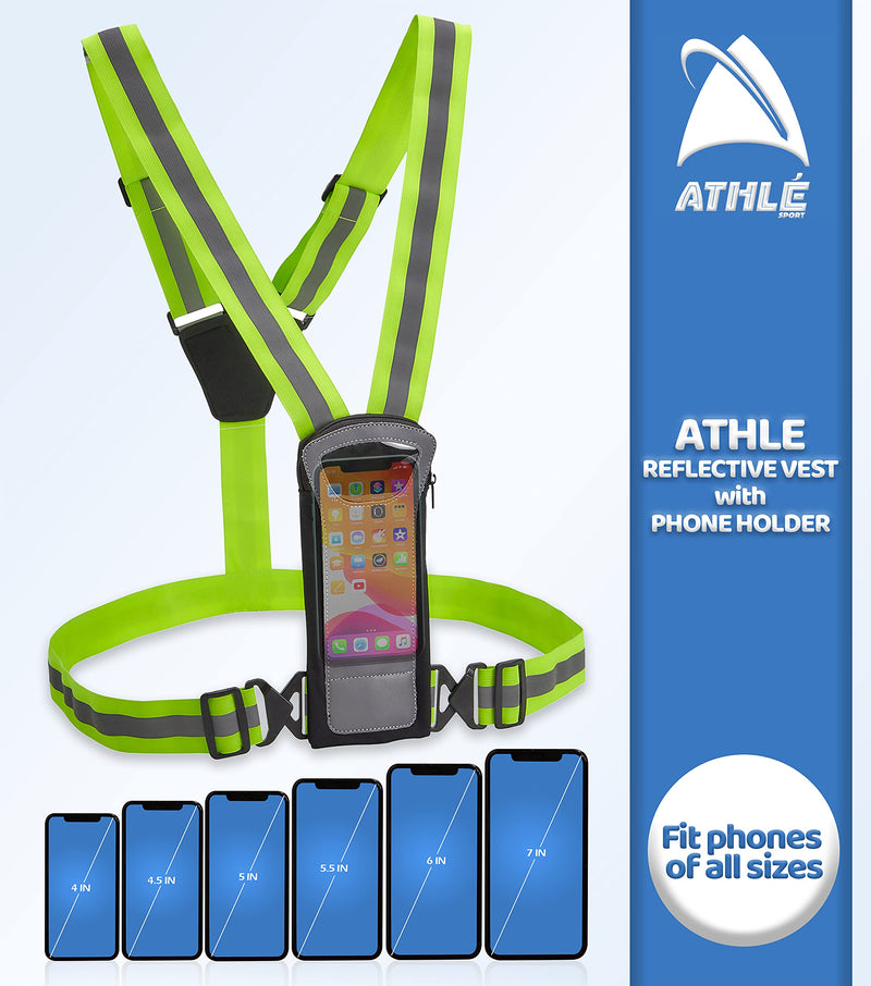 [Australia - AusPower] - Athlé Reflective Vest with Phone Holder - High Visibility Vest for Safe Running, Jogging, Dog Walking, Biking and More 