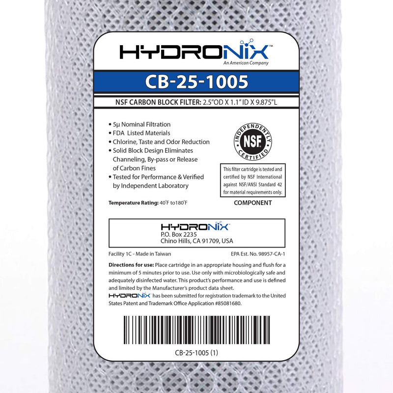 [Australia - AusPower] - Hydronix CB-25-1005 Whole House RO & Drinking Systems NSF Coconut Carbon Block Water Filter 2.5 x 10-5 Micron 