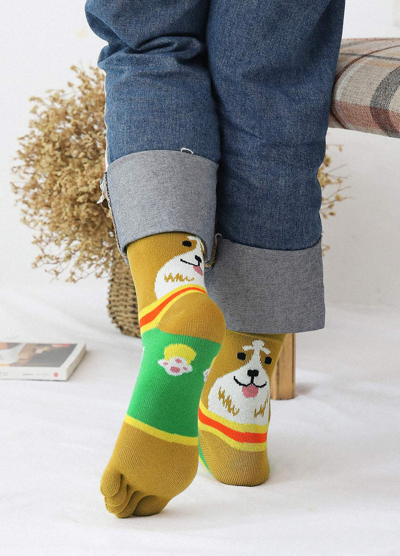[Australia - AusPower] - ZAKASA Womens Toe Sock Cotton Five Finger Running Ankle Novelty Socks (Animal cat, US shoe 6-9) 805 