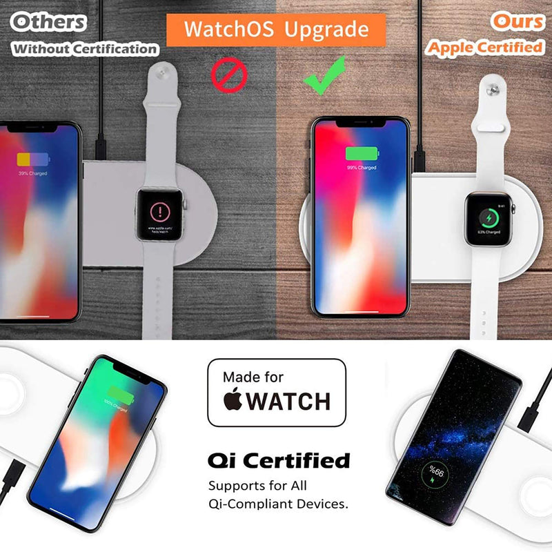 [Australia - AusPower] - MFi Certified 2-in-1 Wireless-Charger-for-Watch-iPhone Airpods 10W Fast Wireless-Charging-Mat iWatch Charger Pad Qi Wireless-iPhone-Wireless-Charger-Station Adapter Included 