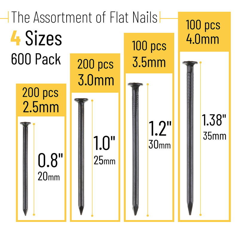 [Australia - AusPower] - Mr. Pen- Nail Assortment Kit, 600 Pcs, 4 Sizes, Black, Small Nails, Nails for Hanging Pictures, Finishing Nails, Wall Nails for Hanging, Pin Nails, Hardware Nails, Assorted Nails, Galvanized Nails. 
