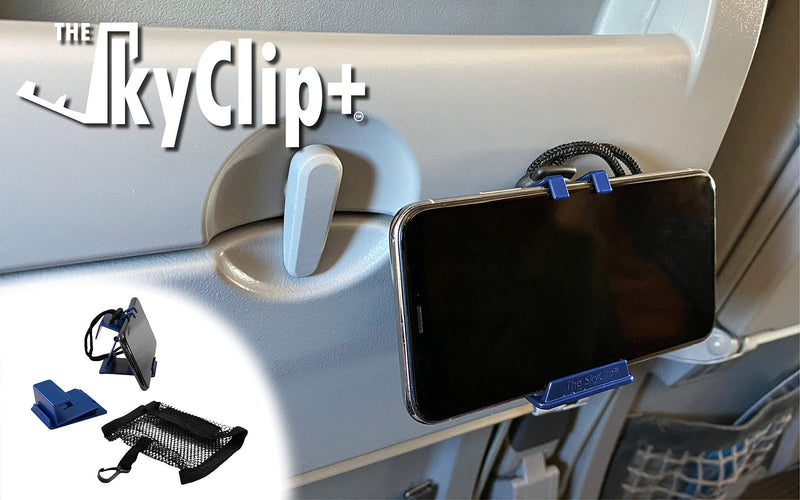 [Australia - AusPower] - The SkyClip+ Phone & Tablet Holder for Air Travel, Home and Office Use - Inflight Phone Mount & Stand Compatible with iPhone, Android, Kindle and Tablets - Ultimate Travel Accessory (Blue) Blue 1 Pack 